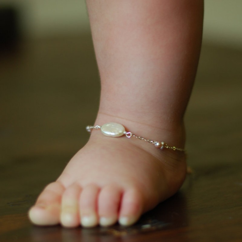 Baby smycken baby gåva baby fot kedja 925 sterling silver baby ankel armband födelsesten