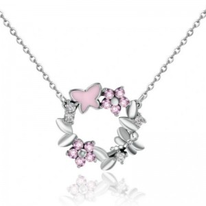 Mjukt rosa rosguld fjäril hjärta cubic zirconia 925 sterling silver hänge